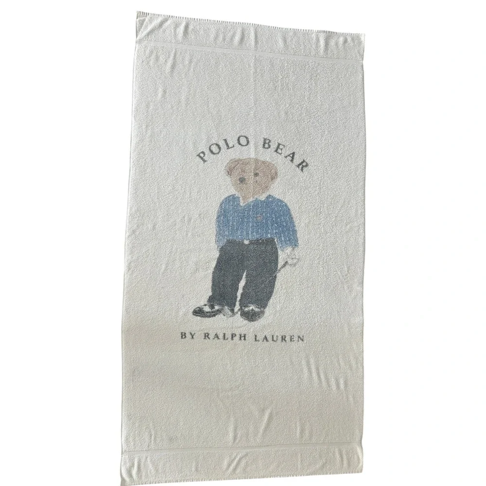 Vintage 90s Ralph Lauren Beach Towel OS White Polo Bear Golf Graphic USA Made